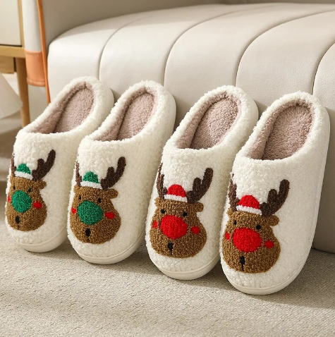 Christmas Slippers Winter Women Living Room Shoes Female Indoor Fluffy Plush Soft Men Home Warm Shoes Creative Christmas Gifts